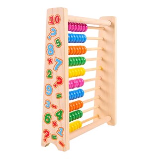 Boulier en bois avec perles de couleurs et chiffres dessinés sur la tranche