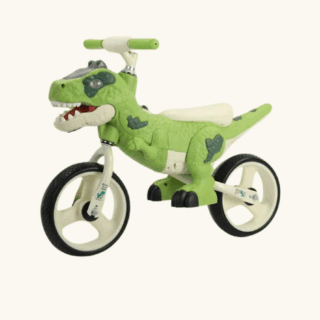 Draisienne dinosaure vert sur fond beige
