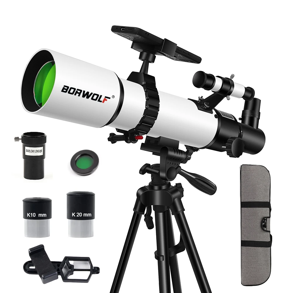 Télescope pour adolescents x250 Télescope blanc et noir avec tous ses accessoires dont le sac de transport, le trépied, les oculaires et le clip smartphone