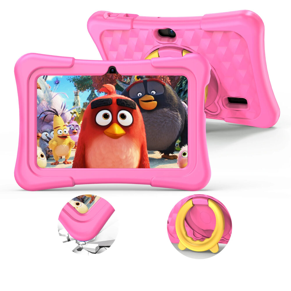 Ordinateur tablette rose pour enfant avec un dessin animé