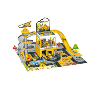 Garage jaune à étage avec tapis