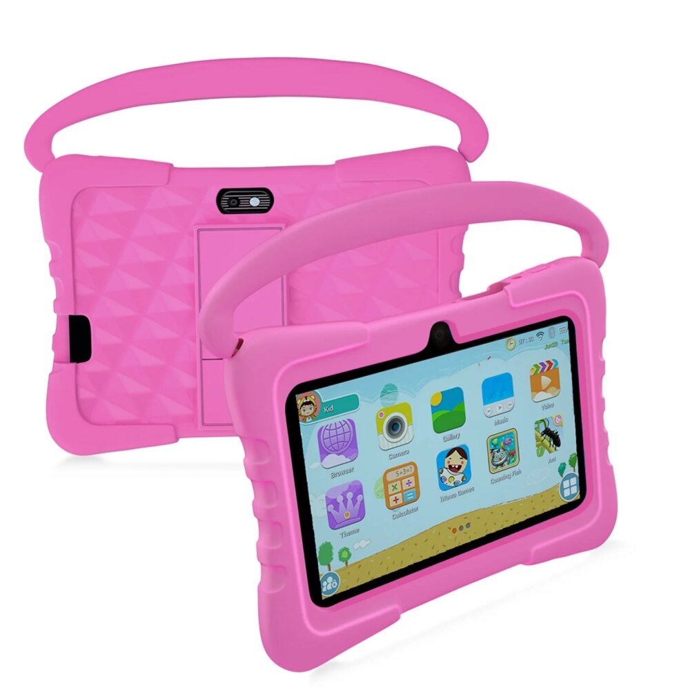 Ordinateur tablette rose pour enfant avec coque en silicone